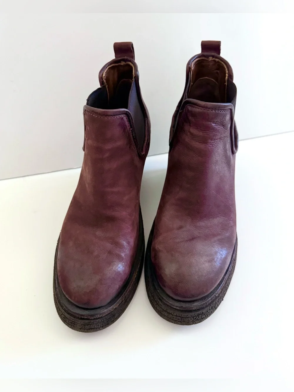 A.S.98 Talen Eggplant Leather Shoe Boots Wedges Distressed Size 7.5